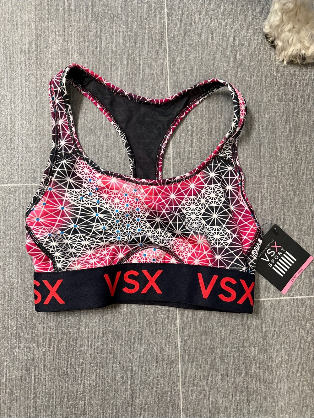 VSX Pink Black White Geometric Sports Bra